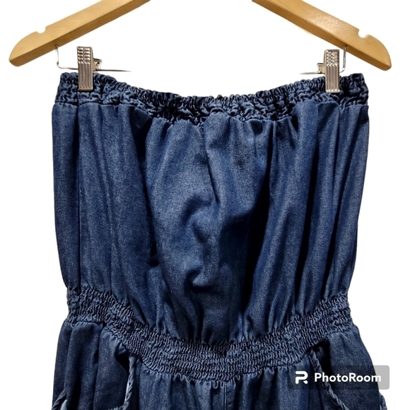1X Denim Strapless Romper Pockets - Picture 4 of 8